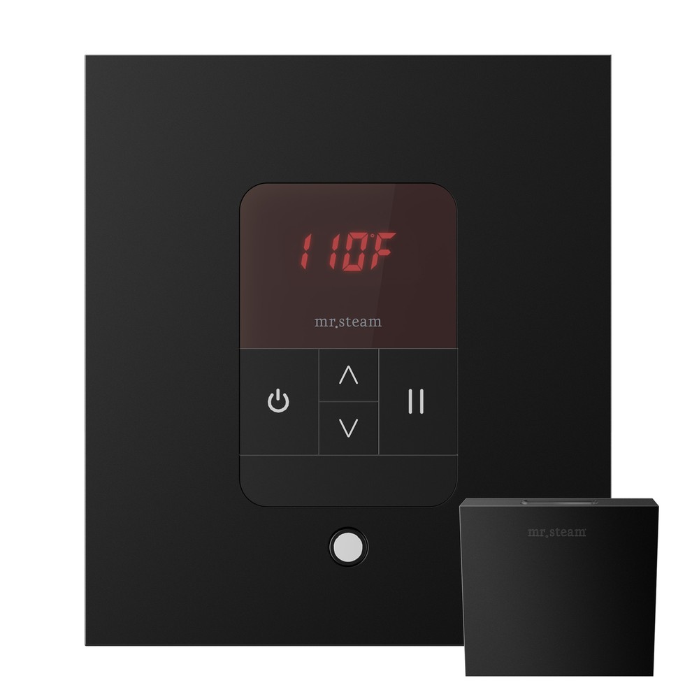 Mr Steam iTempo® Sq Steam Shower Control in Matte Blk w Polished Chrome Bezel