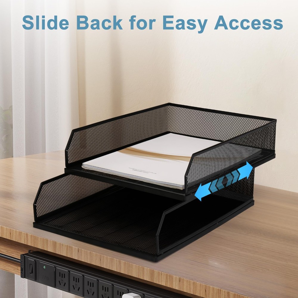 Stackable Paper Tray Desk Organizer, 2 Pack Letter File Tray, Wire Mesh Deskt...