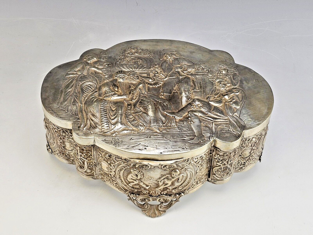 Large 19C German Repousse Silver Box