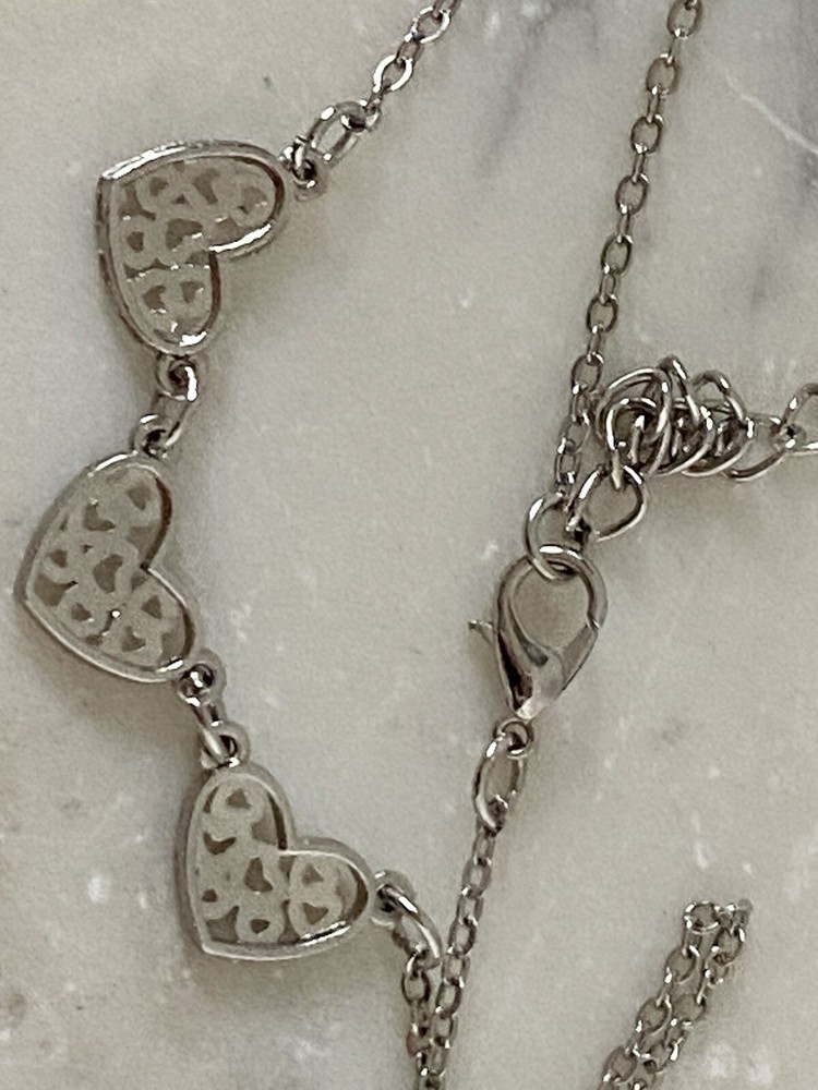 Vintage Silver tone Triple Hearts Necklace
