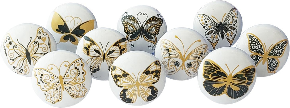 Vintage Golden and Black Painted Ceramic Pull Knobs for Kitchen Cabinet, Door &