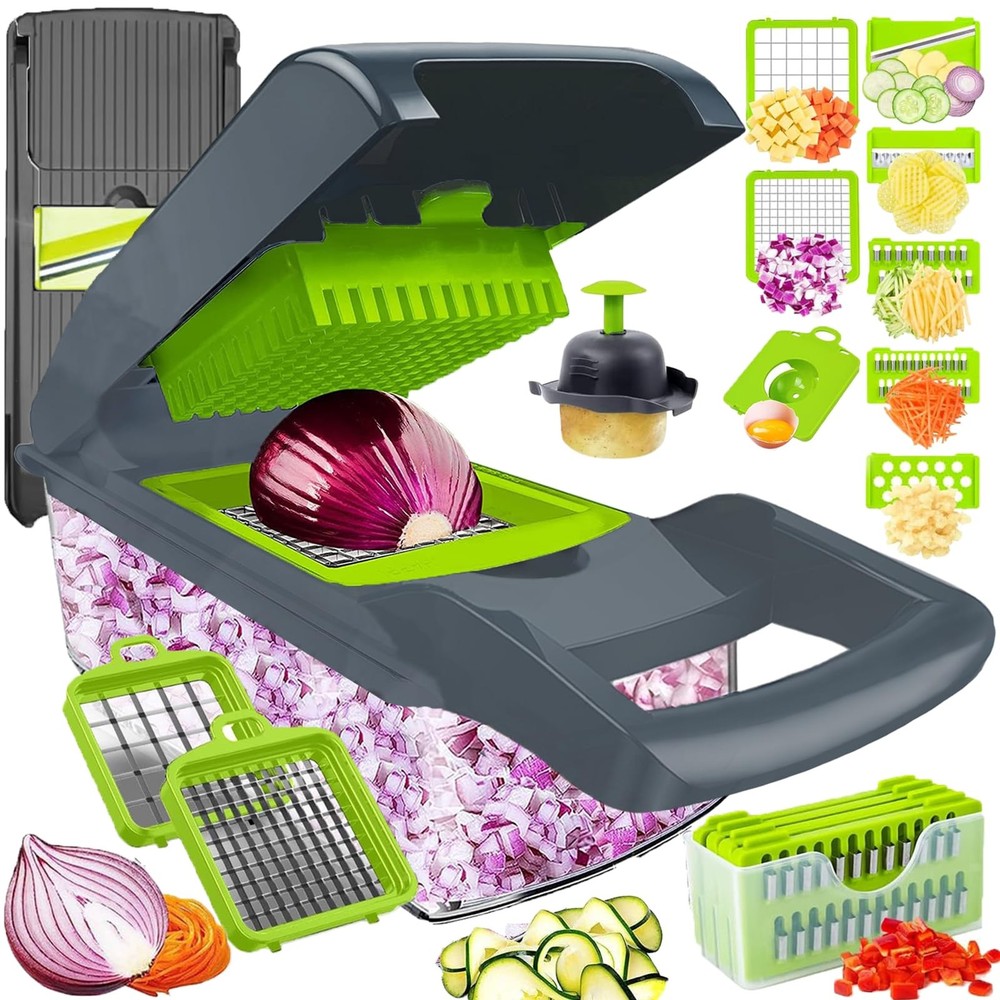Vegetable Chopper Dicer with Container | Cheese Grater 8 Blades, Gray