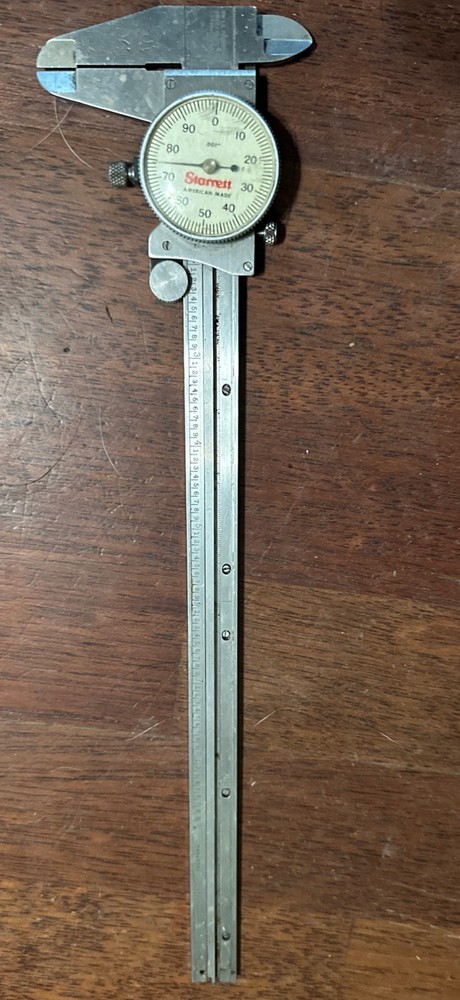 Starrett #120A Dial Caliper, SS, White Face, 0-6" Range, Missing Stop Pad -As-Is