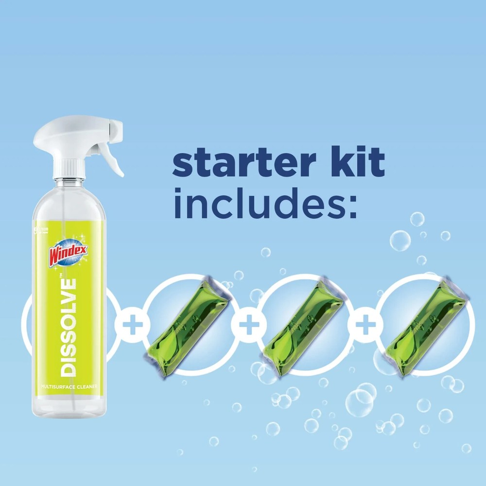 Windex Dissolve Pods Multisurface Cleaner Starter Kit & Refill 3 Reusable
