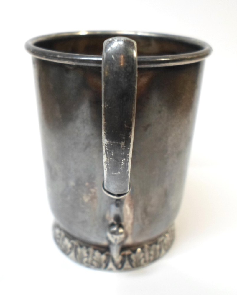 Antique VICTORIAN SILVER PLATED CUP - BFA Script Monogram 3" Tall