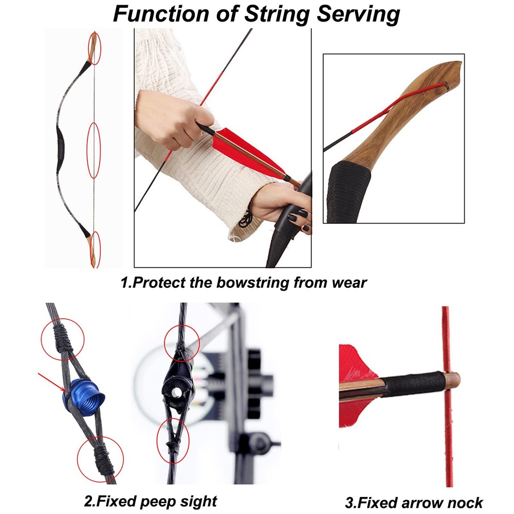 SOPOGER Archery Bowstring Serving Thread Jig 131 yard/120m Black-White