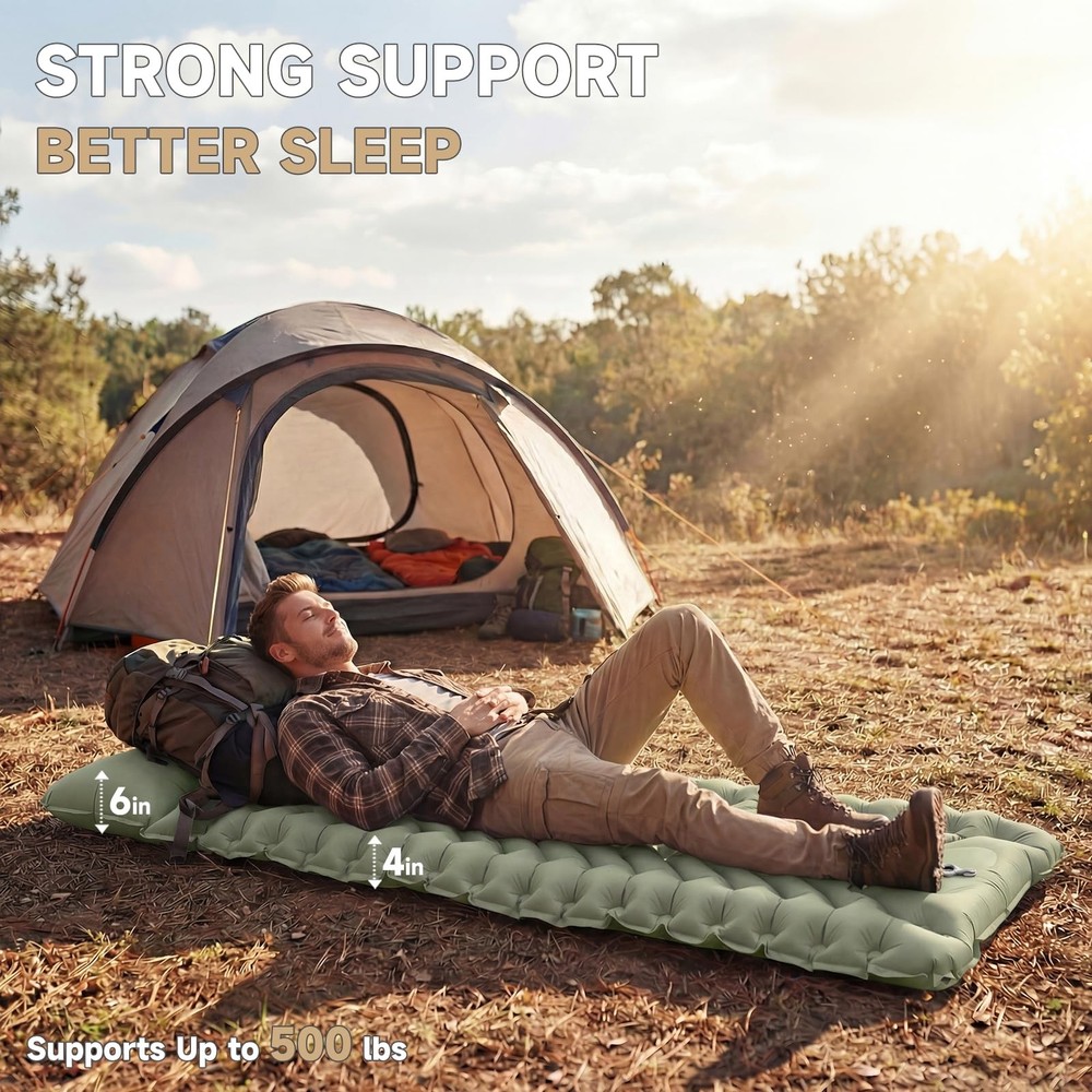 Camping Sleeping Pad, 4" Thick Ultralight Inflatable Sleeping Mat with Pillow...