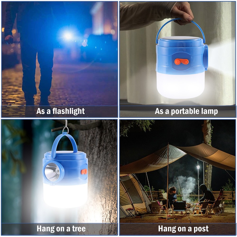 USB Solar Portable LED Flashlight Rechargeable Camping Tent Light Lantern Lamp