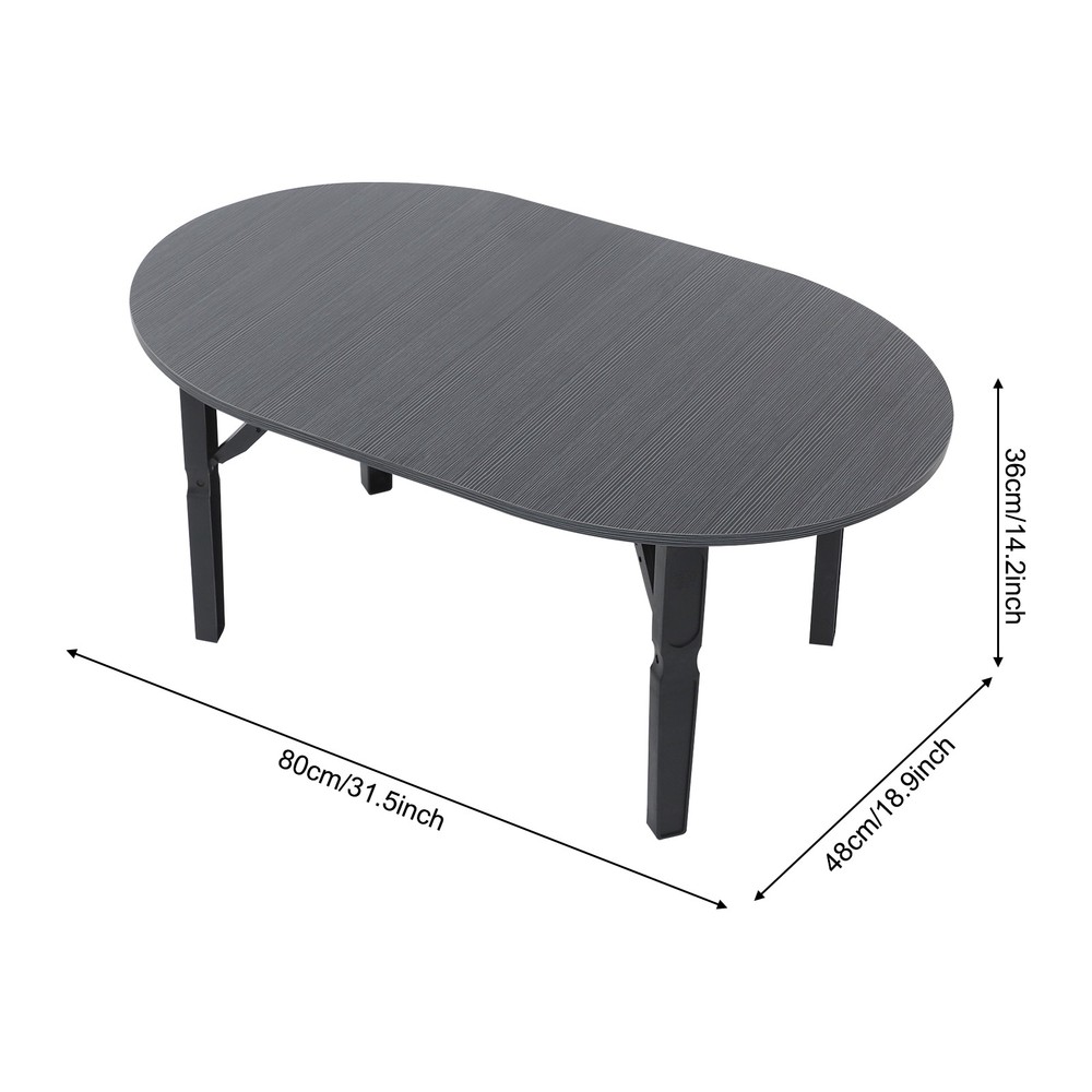 Coffee Table -80x48x36cm- Black Brushed Tabletop Folding Table For Small Place.