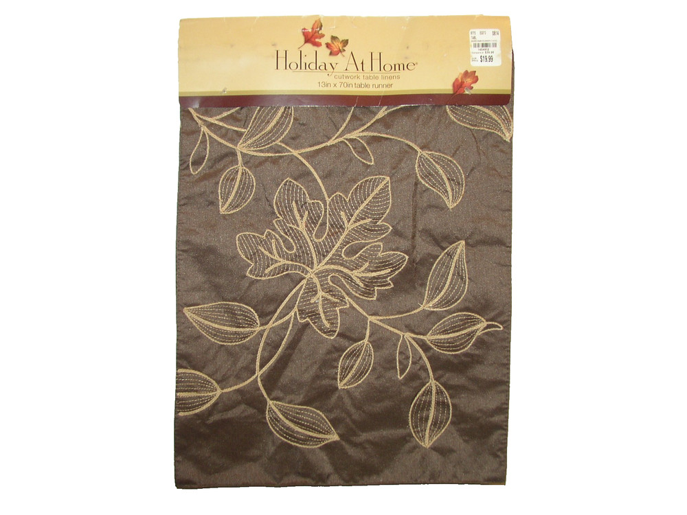 NEWBRIDGE Leaf Design Rope Embroidery Table Runner Brown 70x13 NWT