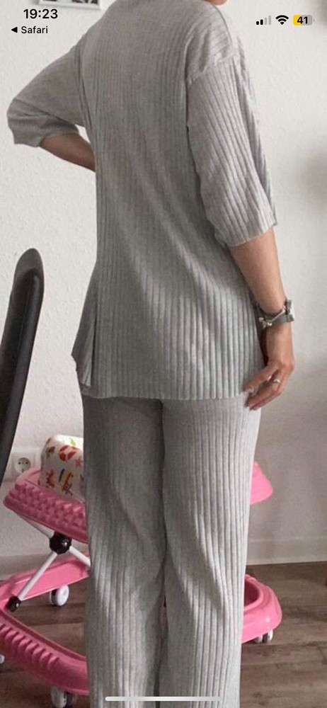 Drop Shoulder Rib-Knit Tee and Trousers Set