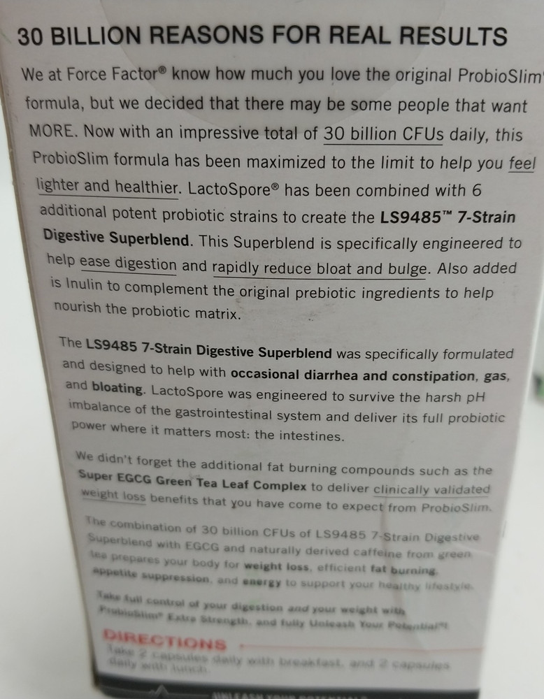 Force Factor ProbioSlim Extra Strength Probiotic30 BillionReduce Bloat
