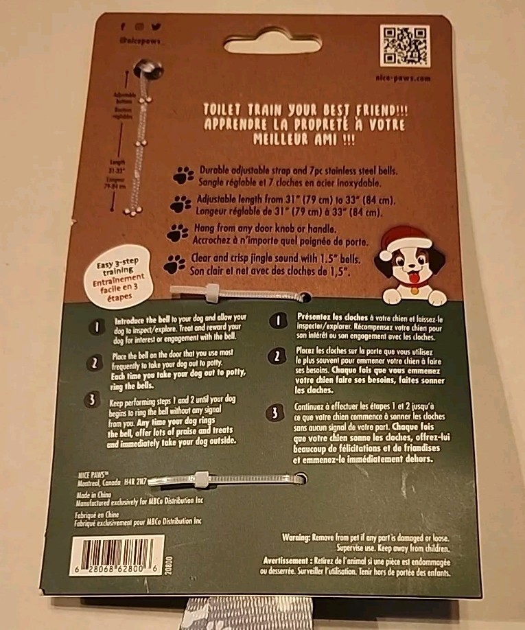 Nice Paws Holiday Potty Time Bells Silver NWT