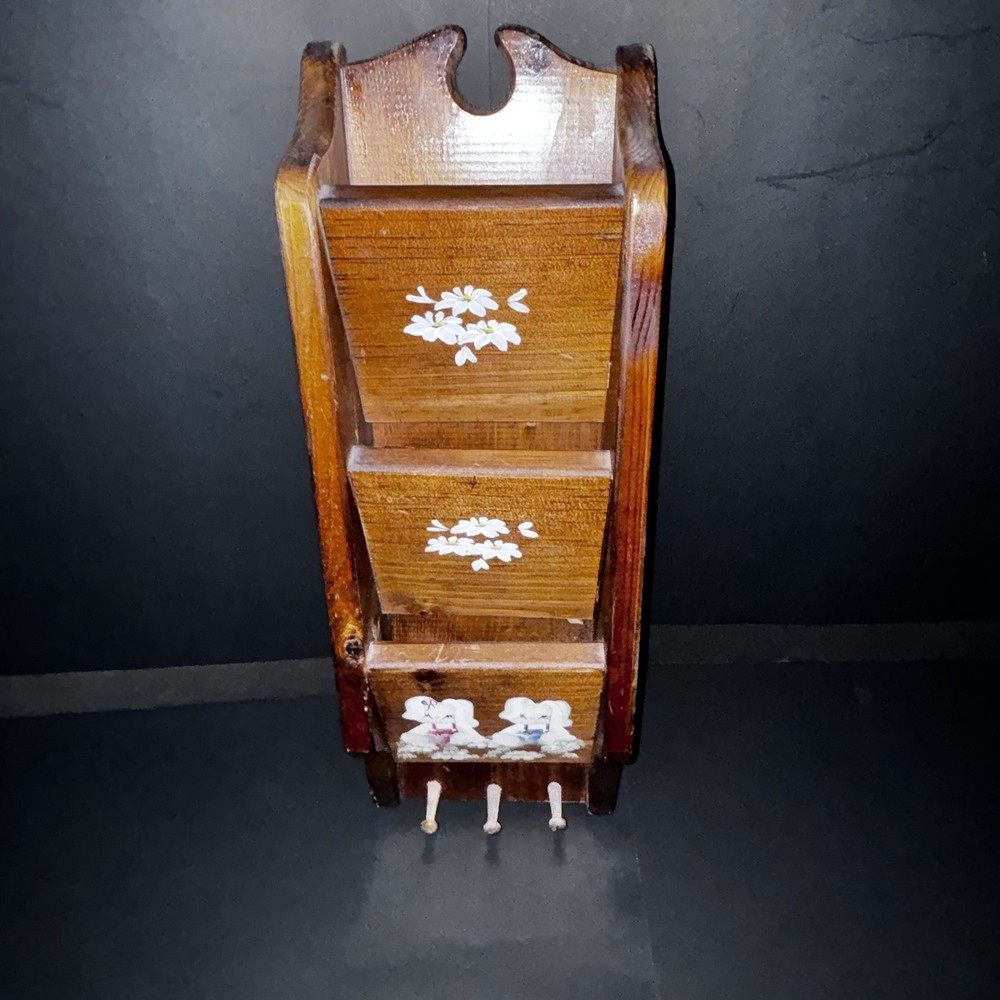 Rustic Wood Mail Organizer With Key Pegs