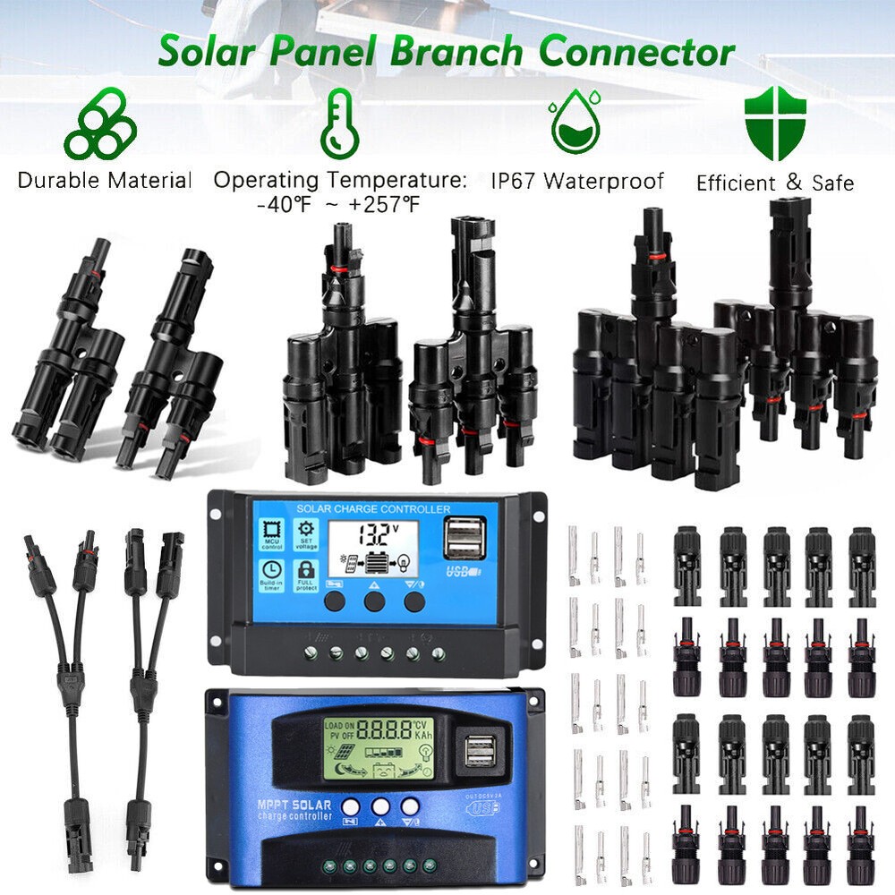 Solar Panel Y/T Branch Cable Connection Waterproof Connector & Charge Controller