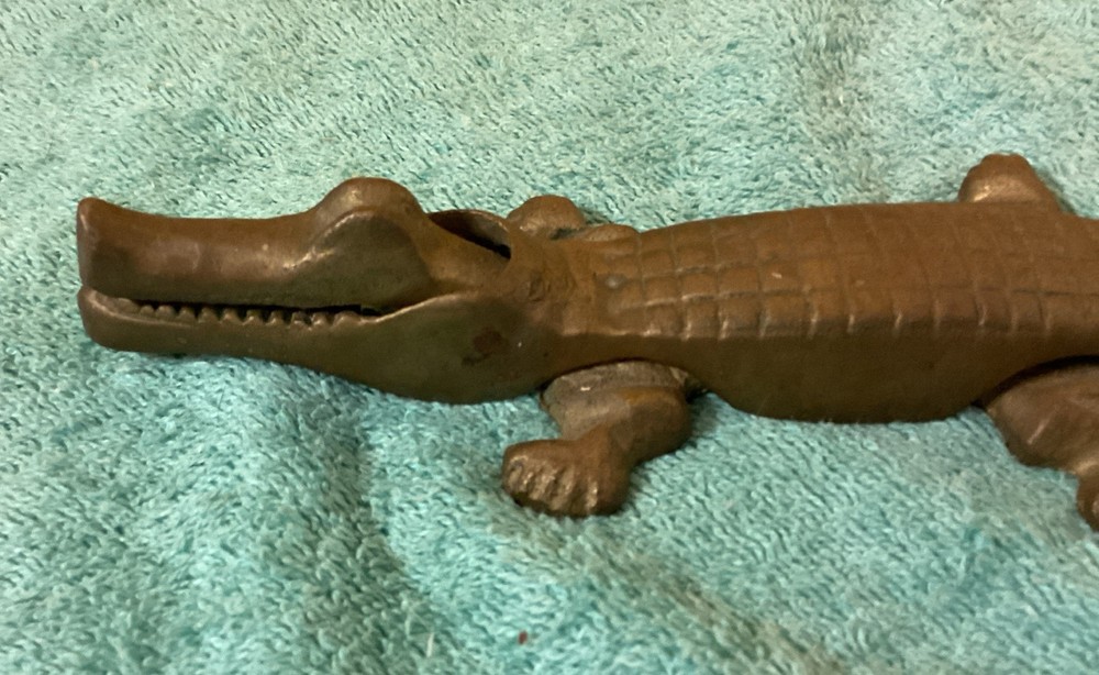 Vintage Solid Brass 9 3/4” Alligator/ Crockodile ? Nut Cracker.