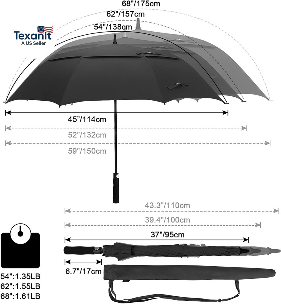 47/54/62/68 Inch Automatic Open Golf Umbrella Oversize Extra Large Double Canopy