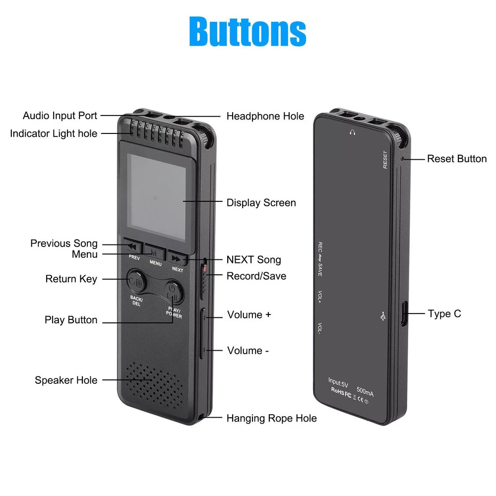 32GB Digital Voice Recorder Playback Device Lectures Activated Audio Recorders