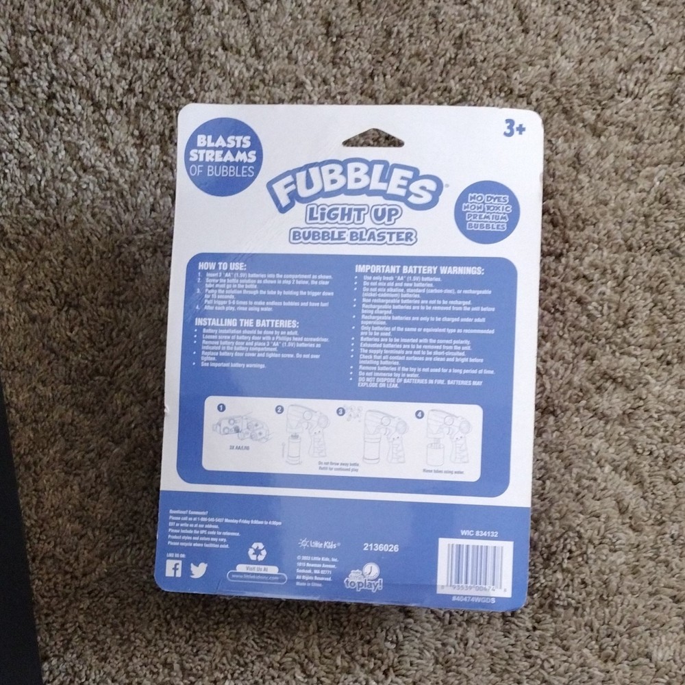 Fubbles Light Up Bubble Blaster & Solution-Pink-Ages 3+ NEW