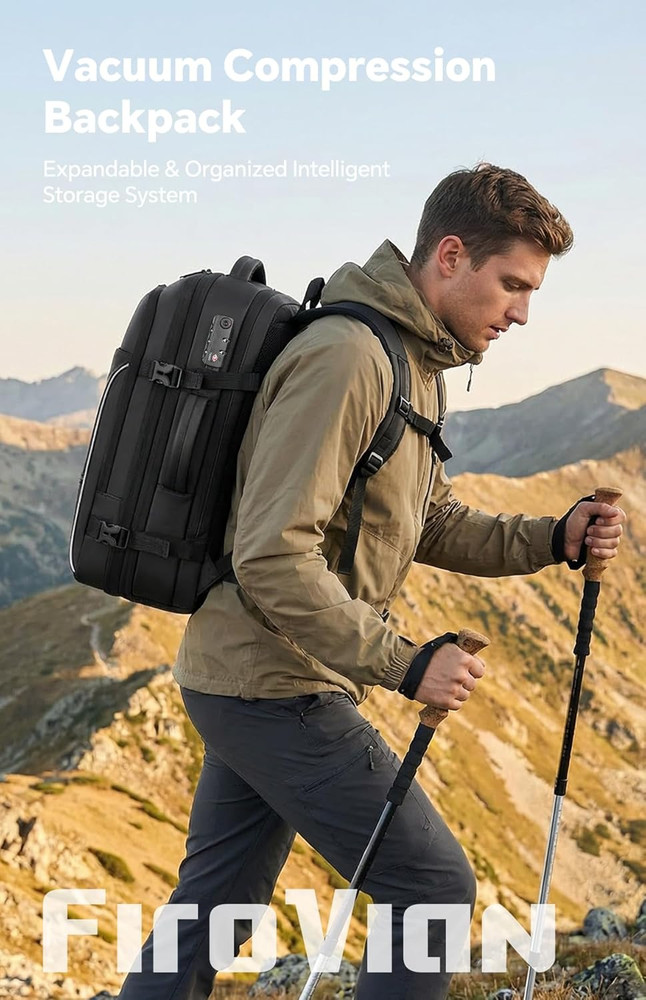 Vacuum Backpack Travel, 70L Expandable Carry on Backpack with Compression System