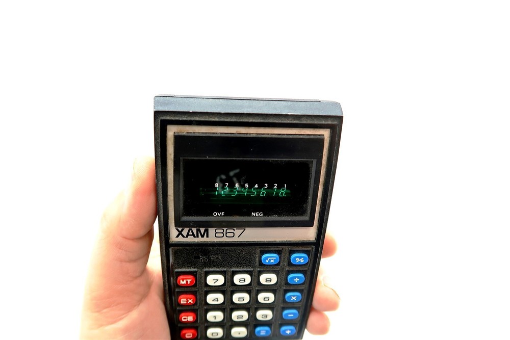 Vintage XAM 867 Calculator with Green 8 Digit Display ~ WORKS WITH ISSUES