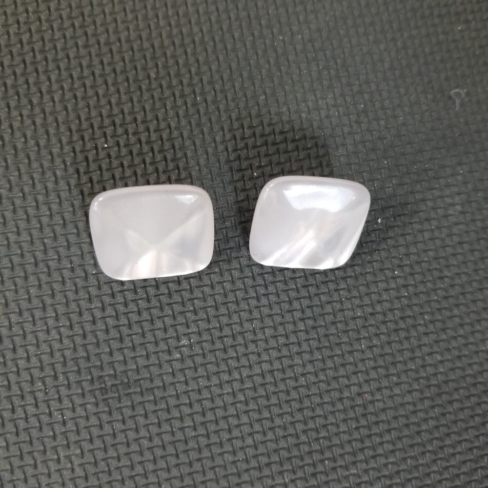 White Moonglow Square Modernist MCM Pierced Earrings