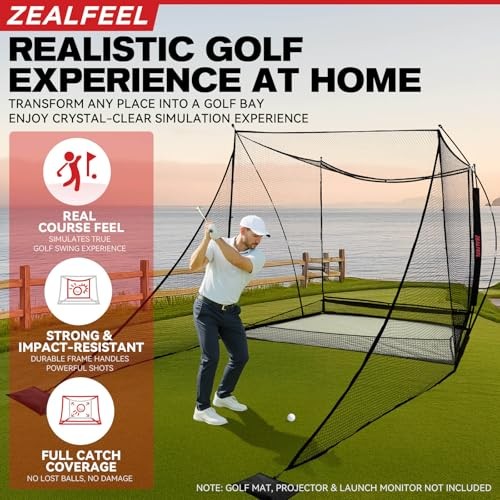 Golf Simulator Cage with Side Barriers&Impact Screen – 10x8 FT Golf Net with