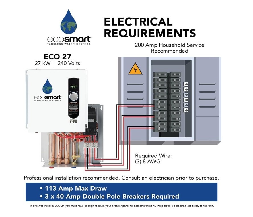 EcoSmart 27000 W Tankless Electric Water Heater (NEW - Open Box)