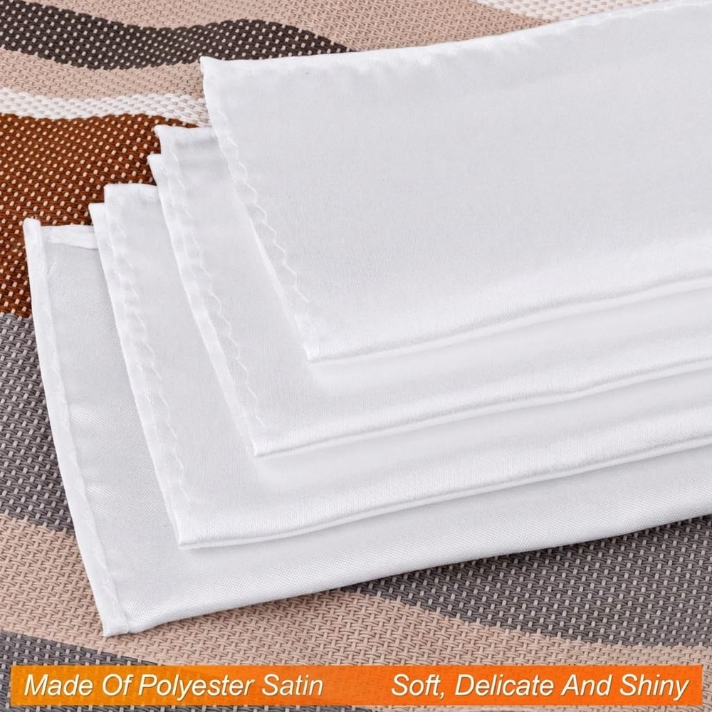 Awpeye 10 Pack White Pocket Squares for Men, Polyester Satin Small,