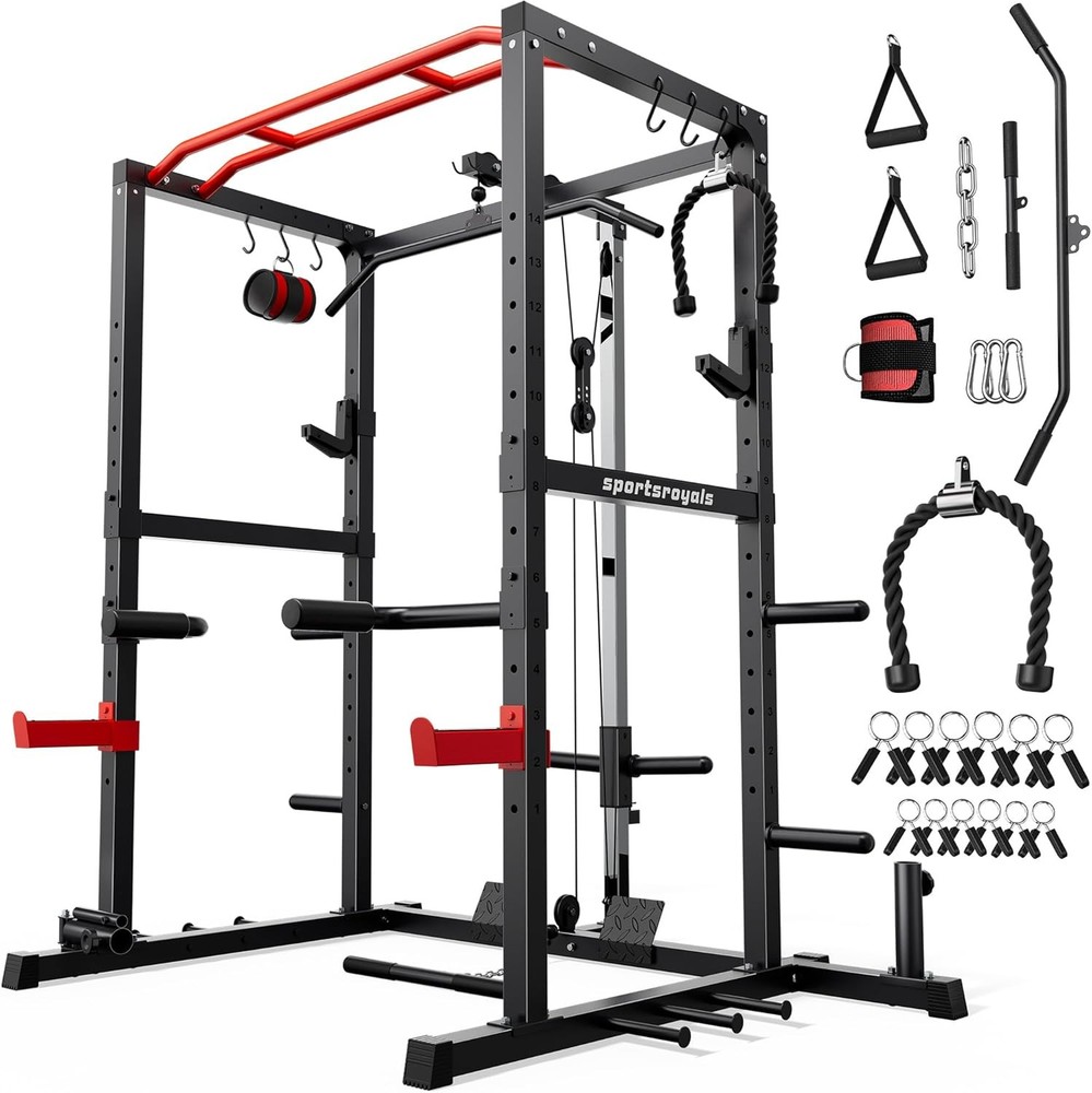 Power Rack, Multi-Functional Power Cage, Squat Rack with Pulley System
