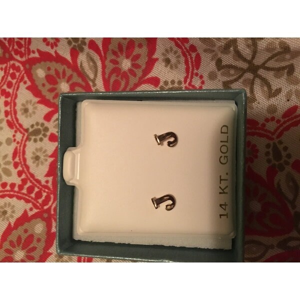 Solid 14k Yellow Gold Small Diamond-cut A-Z Initial Stud Earrings - Initial