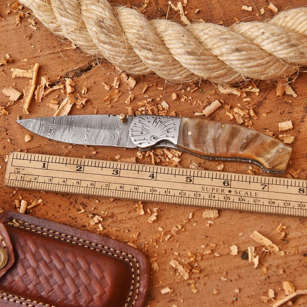 Custom Made Folding Blade Pocket Knife Ram Horn Handle