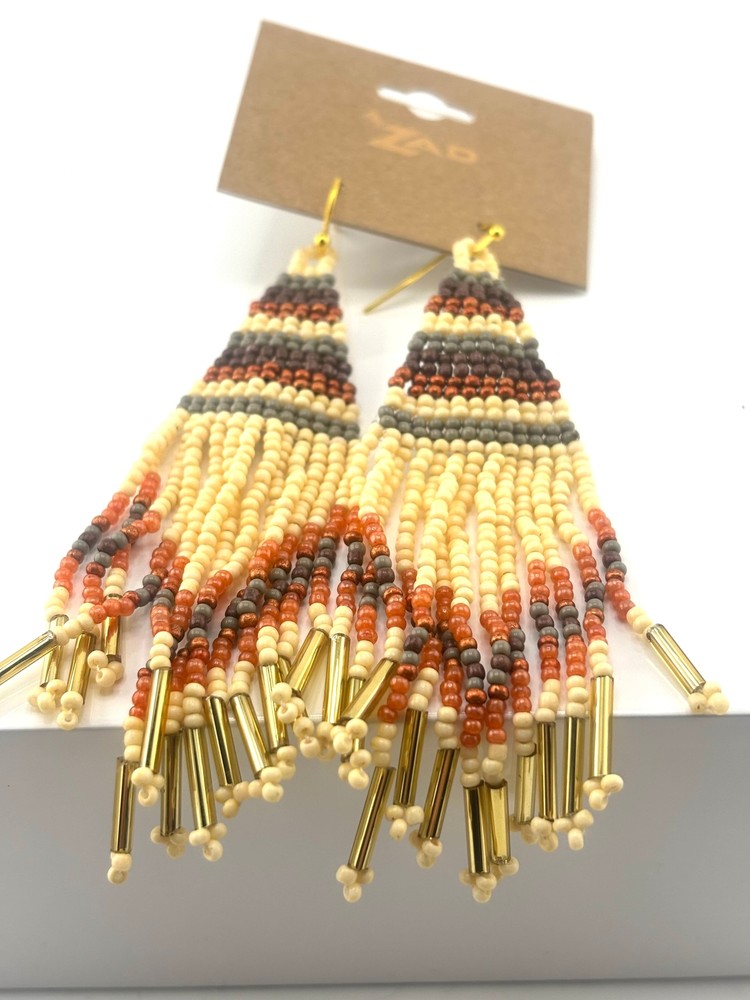 Neutral Tone Fringe Woven Bead Earring