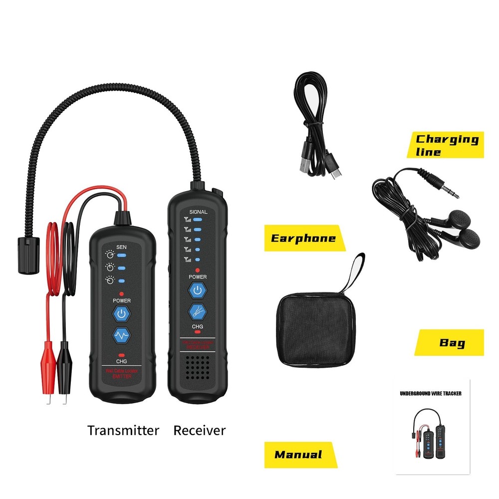 Underground Cable Locator 2M Detection Depth Wire Break Detector with Earphone
