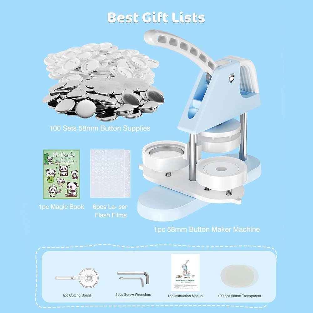 58mm/2.25" Button Maker Kit Button Maker Pin Badge Press Magnet Machine Cutter