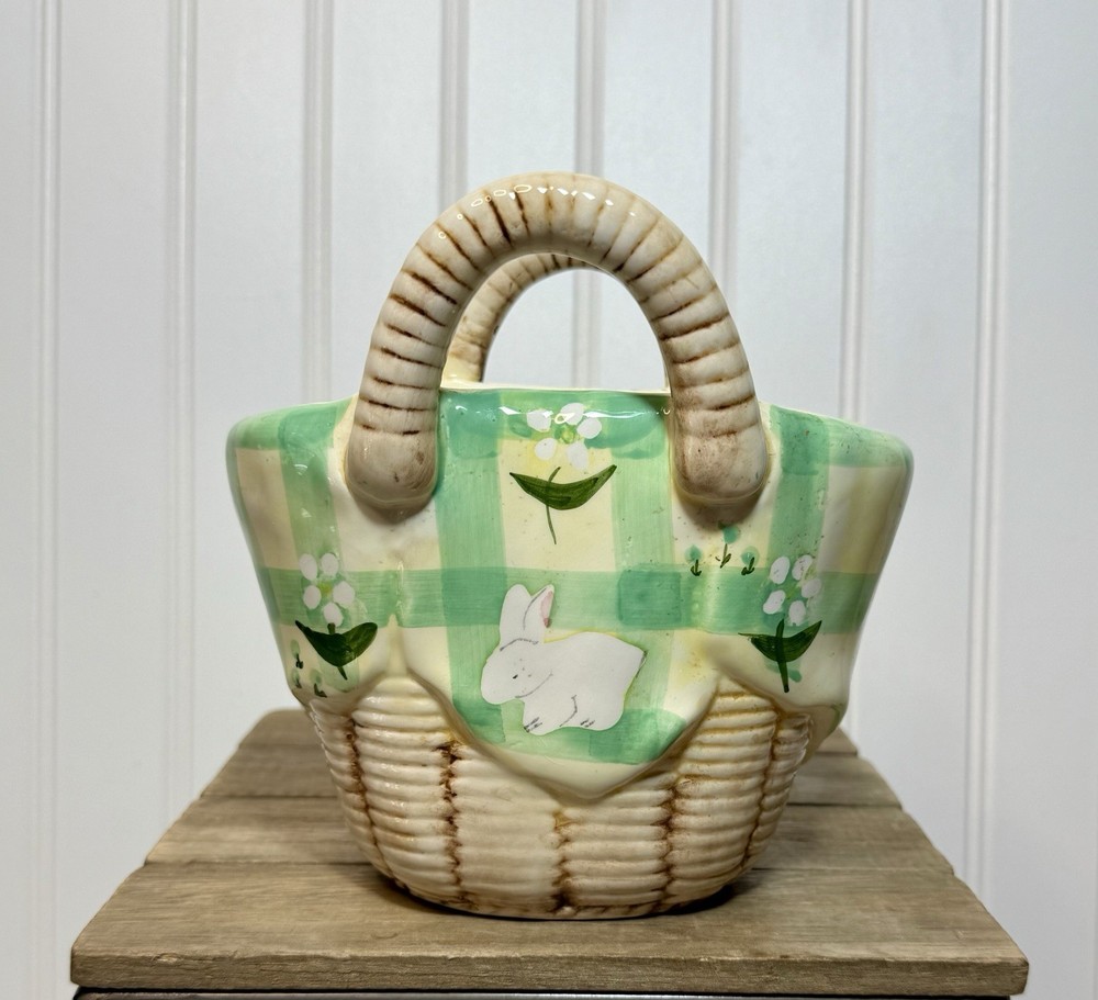 Vintage Easter Bunny Spring 3D Basket & Box WCL Ceramic Set Cottagecore Tabletop