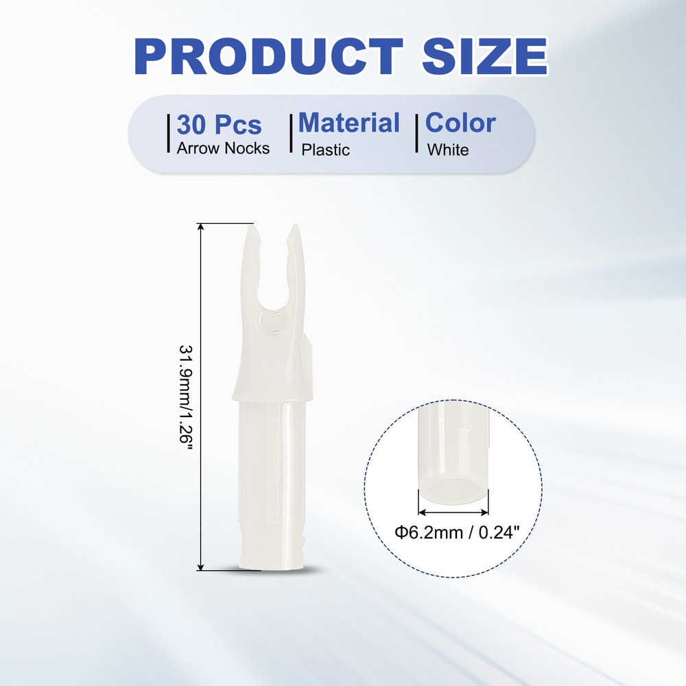 30 Pack Archery Arrows Nocks 6.2mm Plastic Insert Arrow Nock White