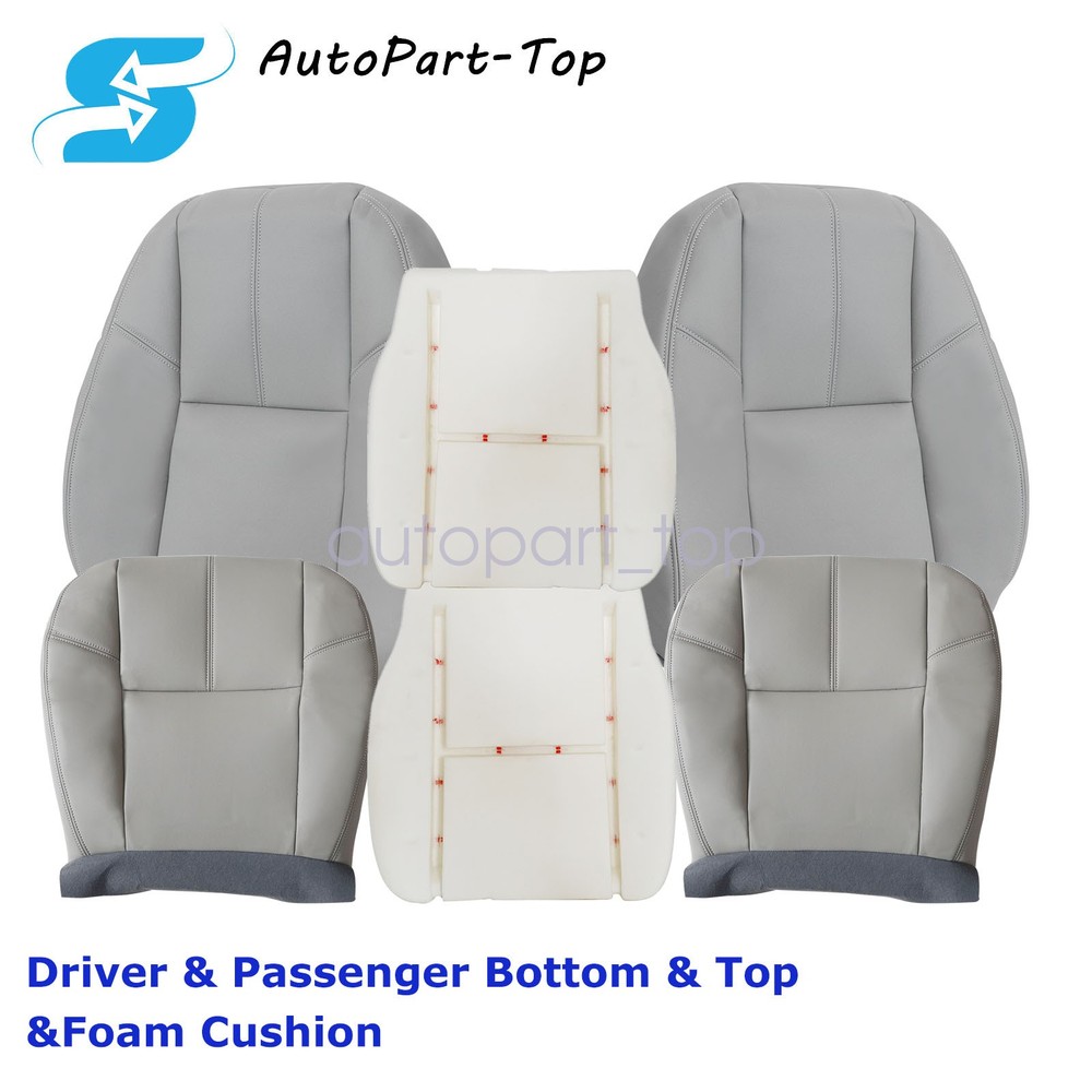 For 2007-2014 Chevy Silverado Both Side Gray Leather Bottom-Back Seat Cover&Foam