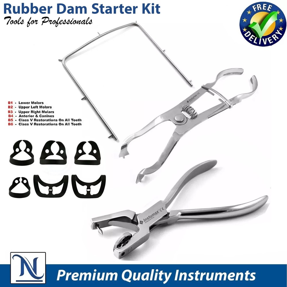 Rubber Dam Instruments Kit Brinker Clamps Ainsworth Forceps Light Ivory Frame