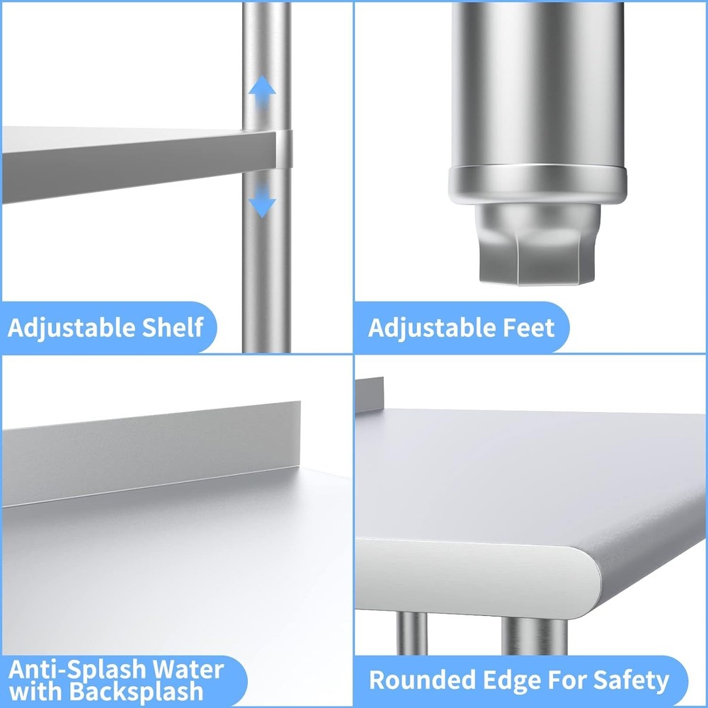 30'' x 24'' Stainless Steel Table for Prep & Work with Adjustable UnderShelf