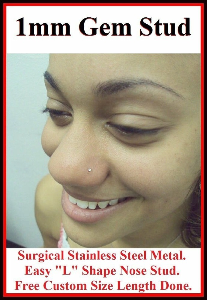 TINY TINY (Only 1mm) SMALLEST GEM 20g Sterilized Stainless Steel Nose "L" Stud.
