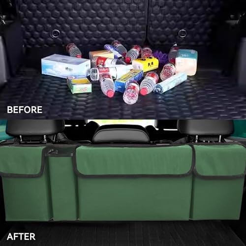 Adjustable Green Car Trunk Organizer with Backseat Storage - Large Storage