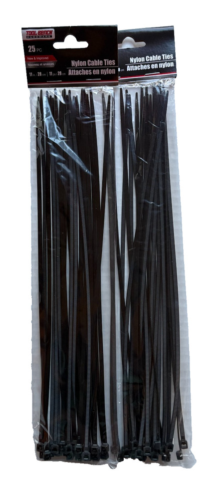 Black Nylon Cable Zip Ties 11" Heavy Duty – 2 Pack (50 Count Total)