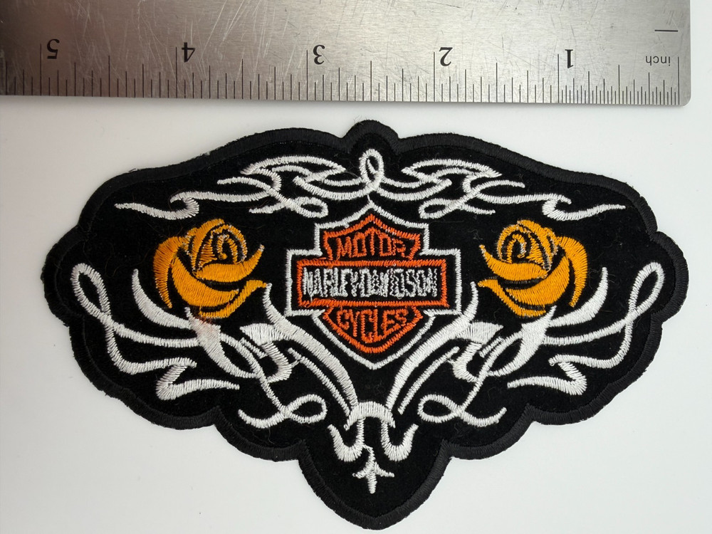 Harley-Davidson Cycles Biker Patch Roses Iron On *Slight Thread Imperfections*