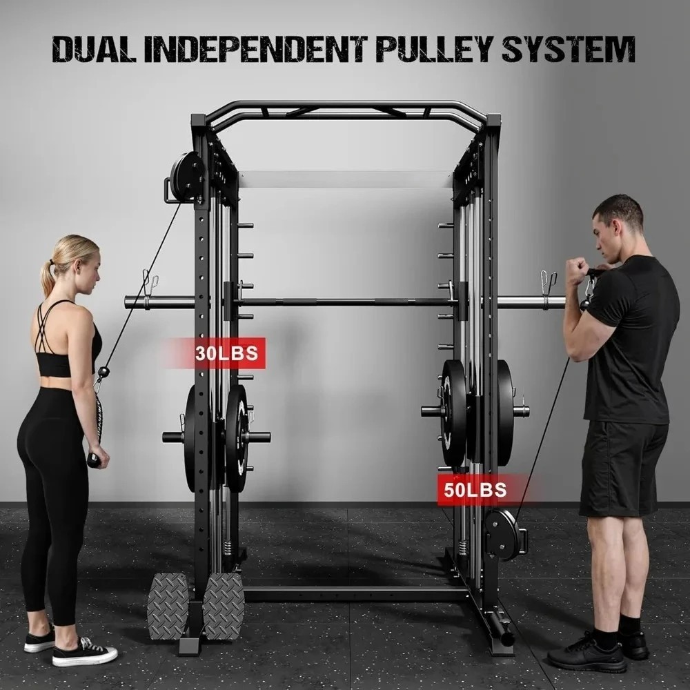 Home Gym System Workout Station Smith Machine Strength Training Weight Stacks