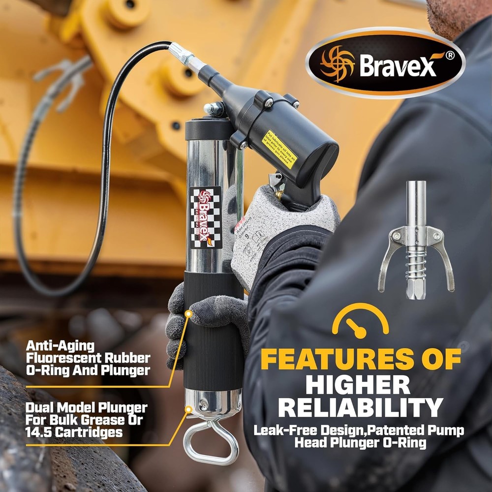 6000 PSI Pneumatic Grease Gun Air Operated Greaser with Quick Release Coupler