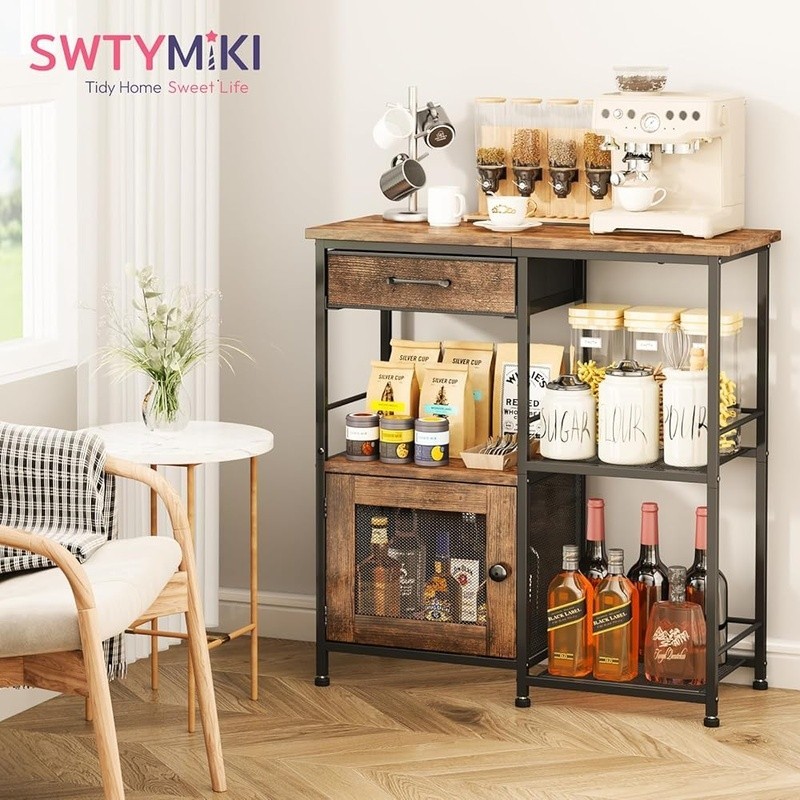 Coffee Bar Cabinet Coffee Stand Station Multi-Purpose Buffet Sideboard Cabinet