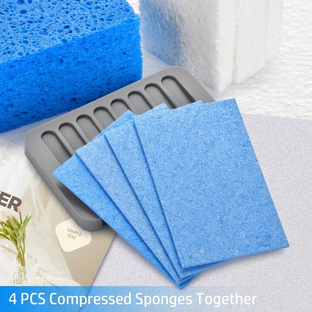 Eco-Friendly 4PCS Compressed Sponges - Non-Scratch, Quick Drying Kitchen Tool