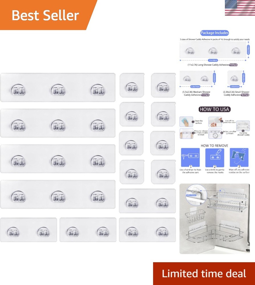 Strong Peel-and-Stick Adhesive Hooks - 16-Pack Bathroom & Kitchen Solution