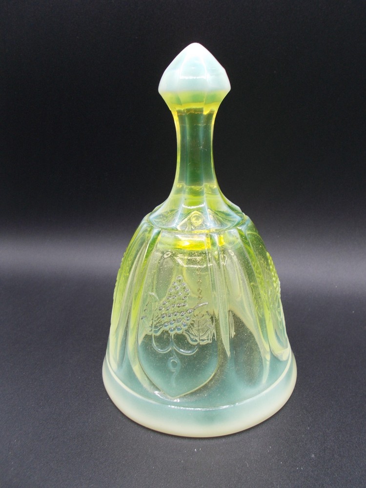 Fenton Topaz Opal Paneled Grape Pattern Bell. Measures 6.5 inches